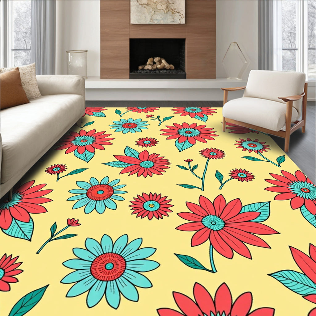 Retro Floral Garden Delight Rug
