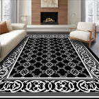 Elegant Black White Ornamental Rug