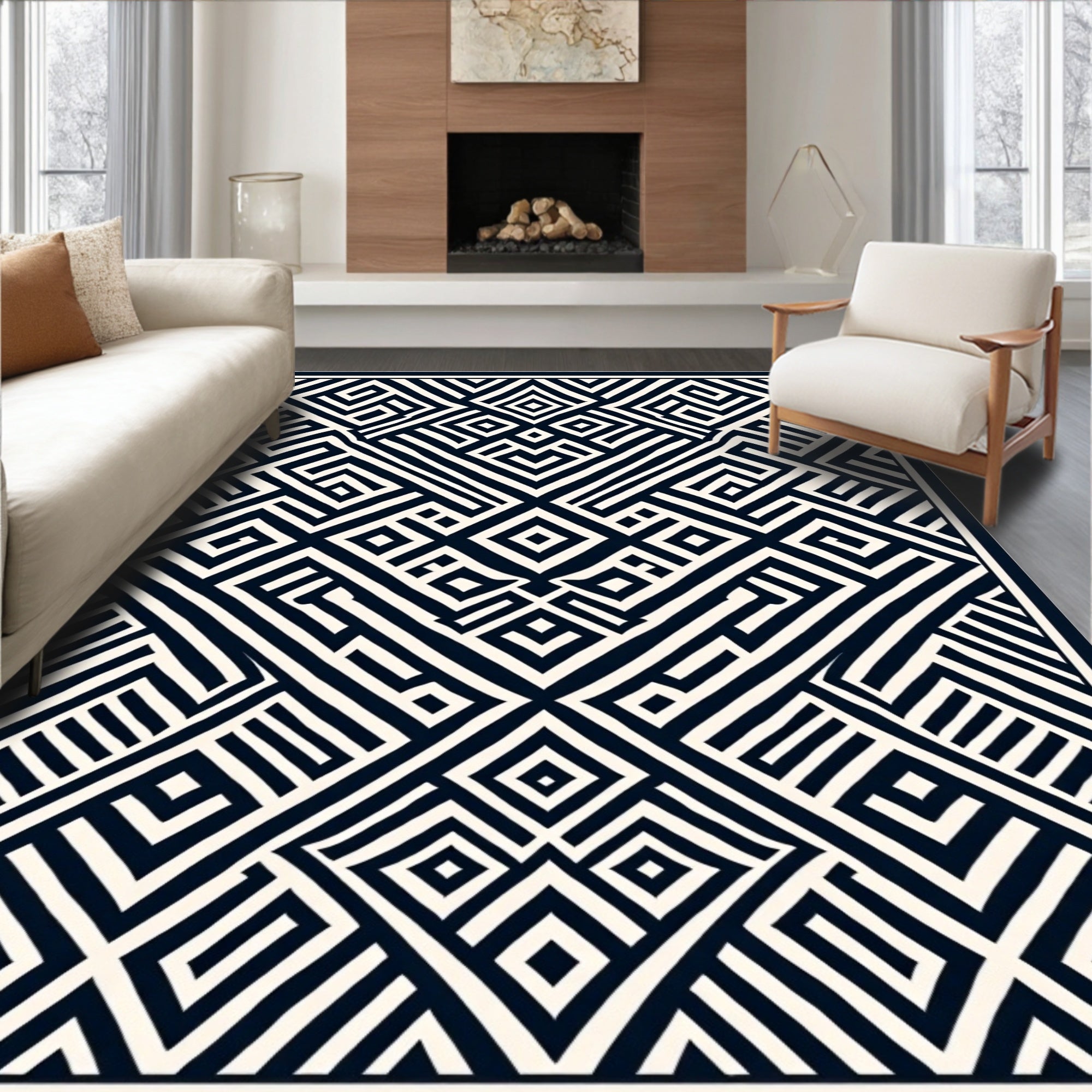 Bold Geometric Maze Pattern Rug