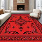Elegant Red Floral Scroll Rug
