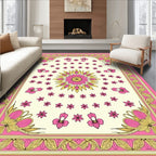 Pink Gold Floral Medallion Pattern Rug