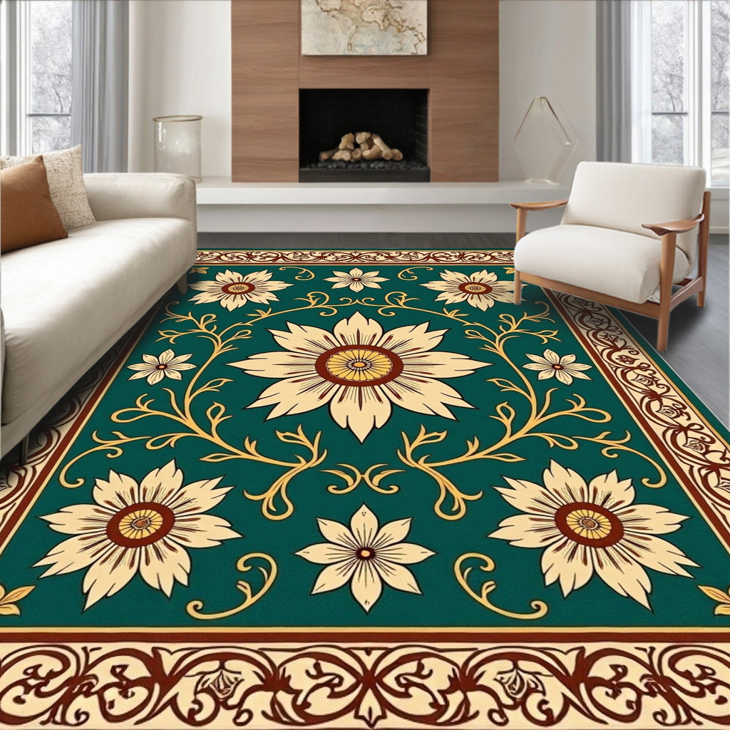 Vintage Floral Pattern Teal Rug