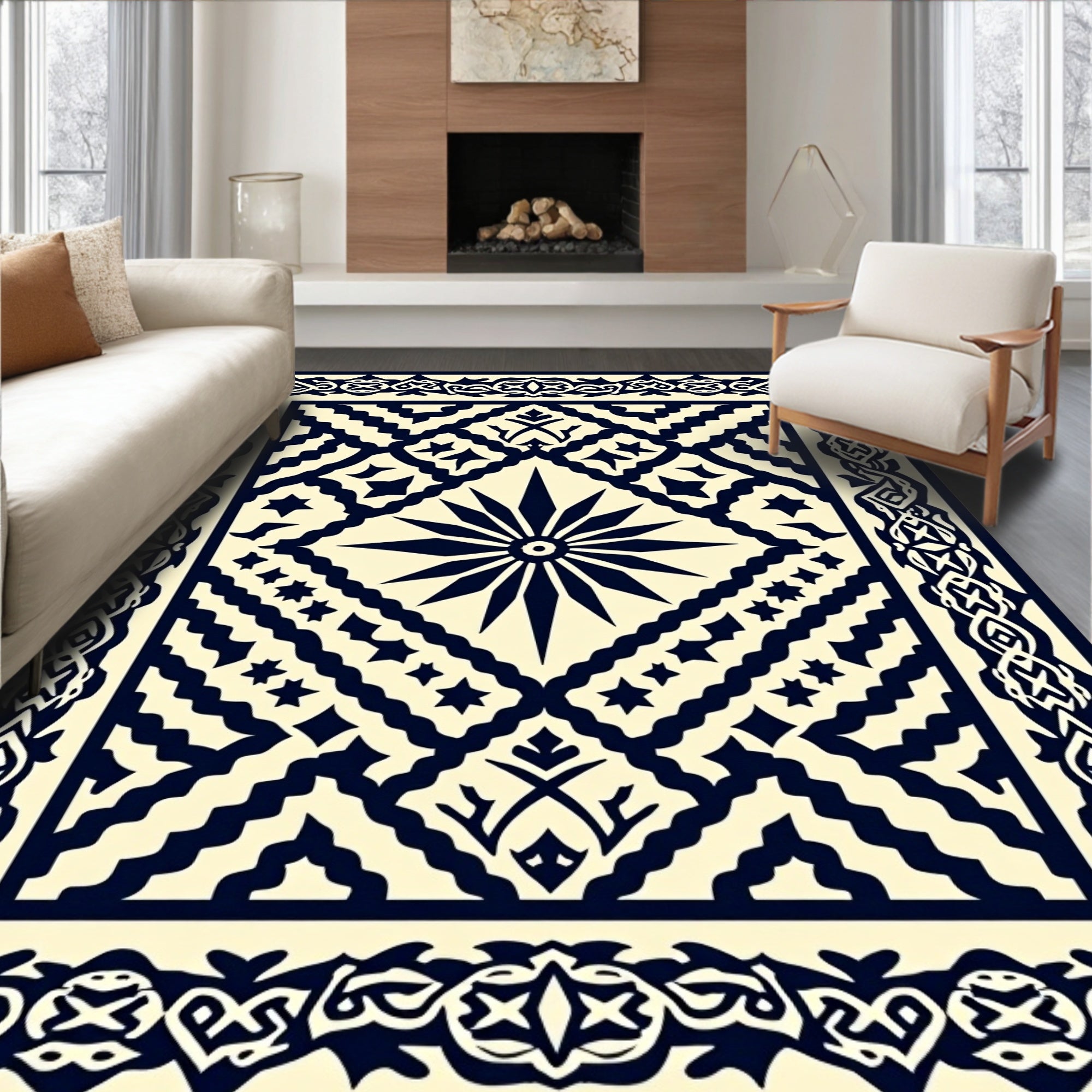 Intricate Starburst Geometric Lattice Design Rug