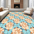 Orange Beige Floral Tile Pattern Rug