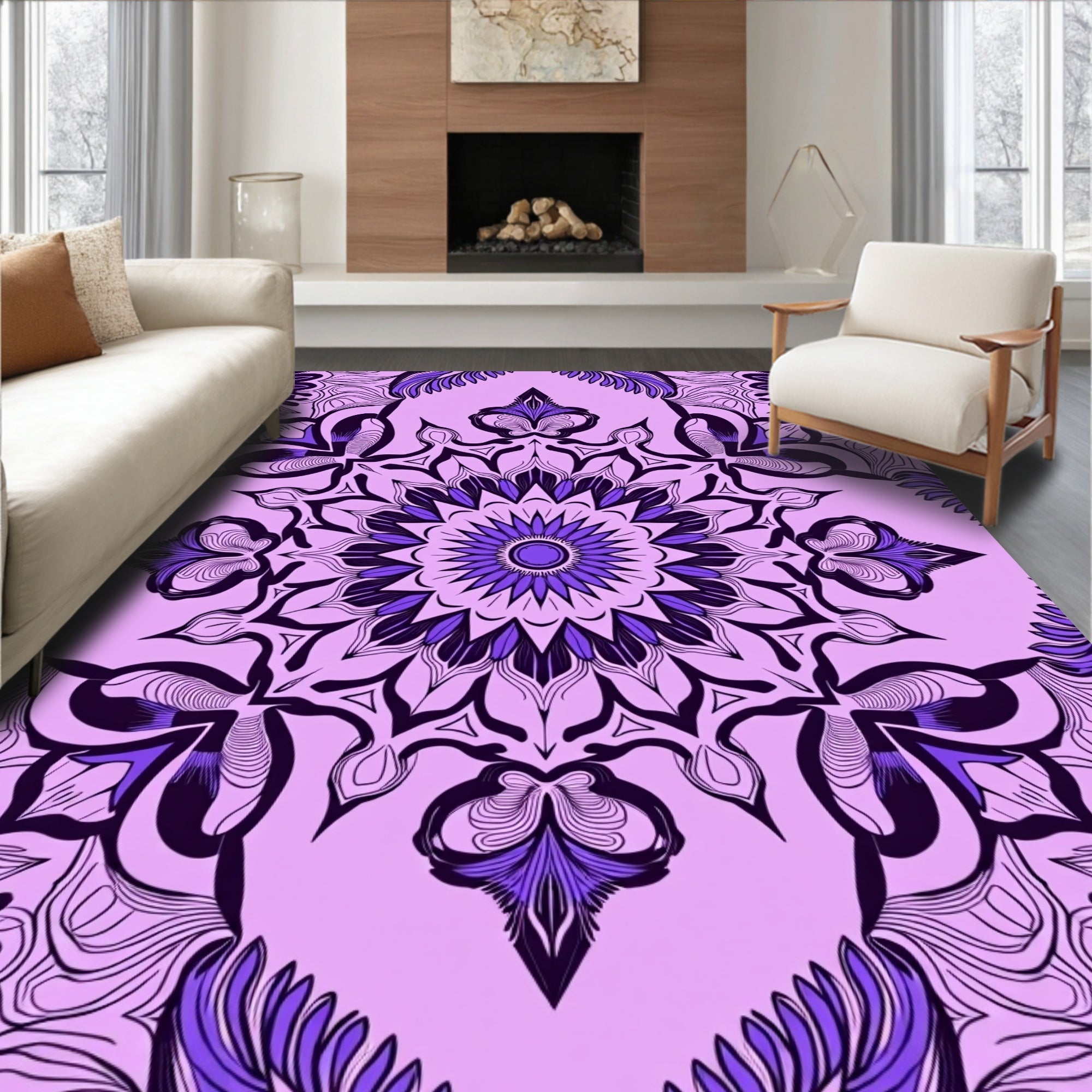 Lush Violet Mandala Patterned Rug