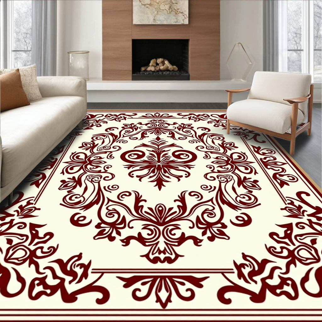 Rich Crimson Baroque Floral Filigree Rug