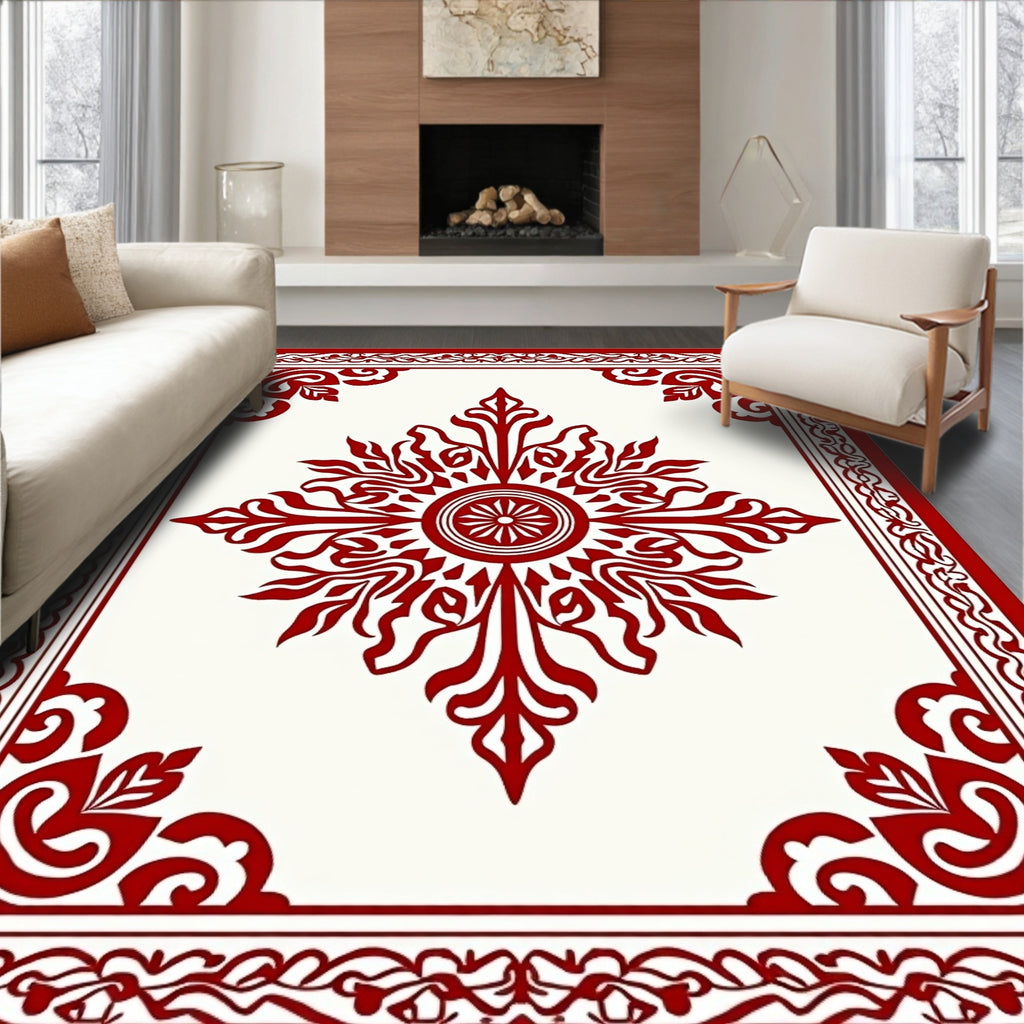 Red Ornamental Floral Medallion Rug