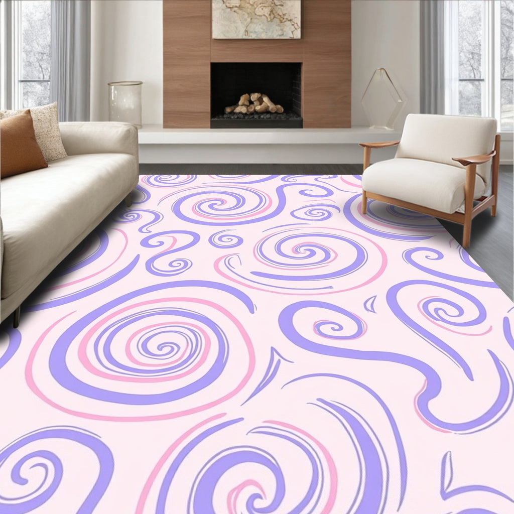 Playful Swirl Patterned Lavender Pink Rug