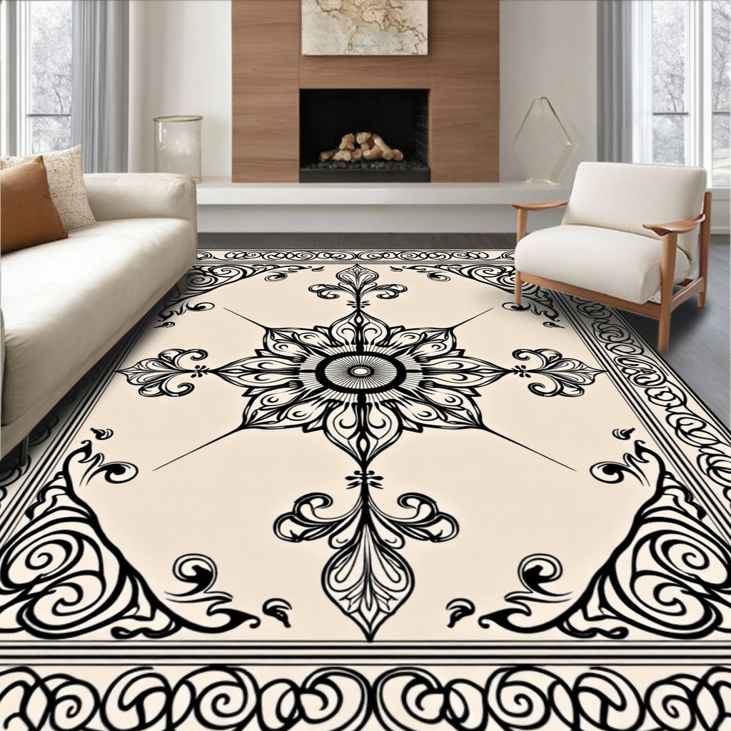 Vintage Floral Scroll Medallion Design Rug