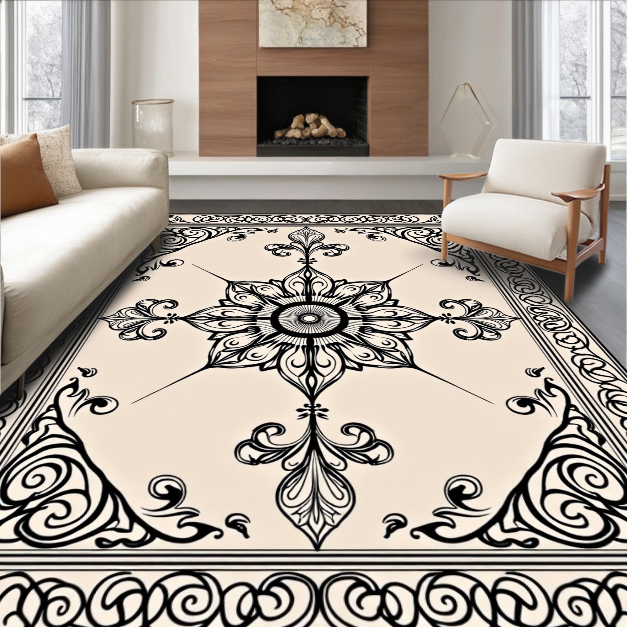 Vintage Floral Scroll Medallion Design Rug