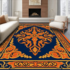 Intricate Floral Medallion Deep Blue Rug