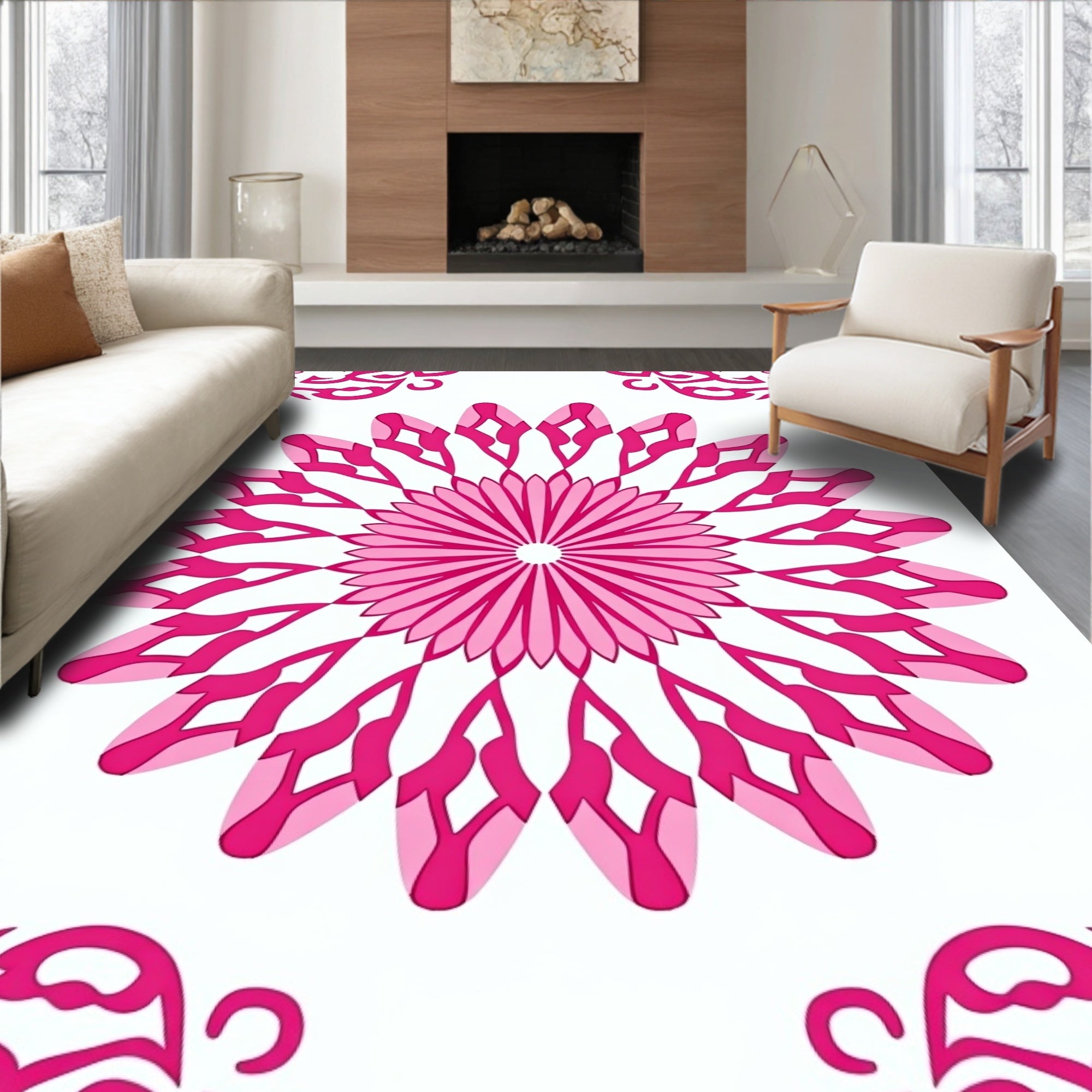 Pink Mandala Flower Pattern Design Rug