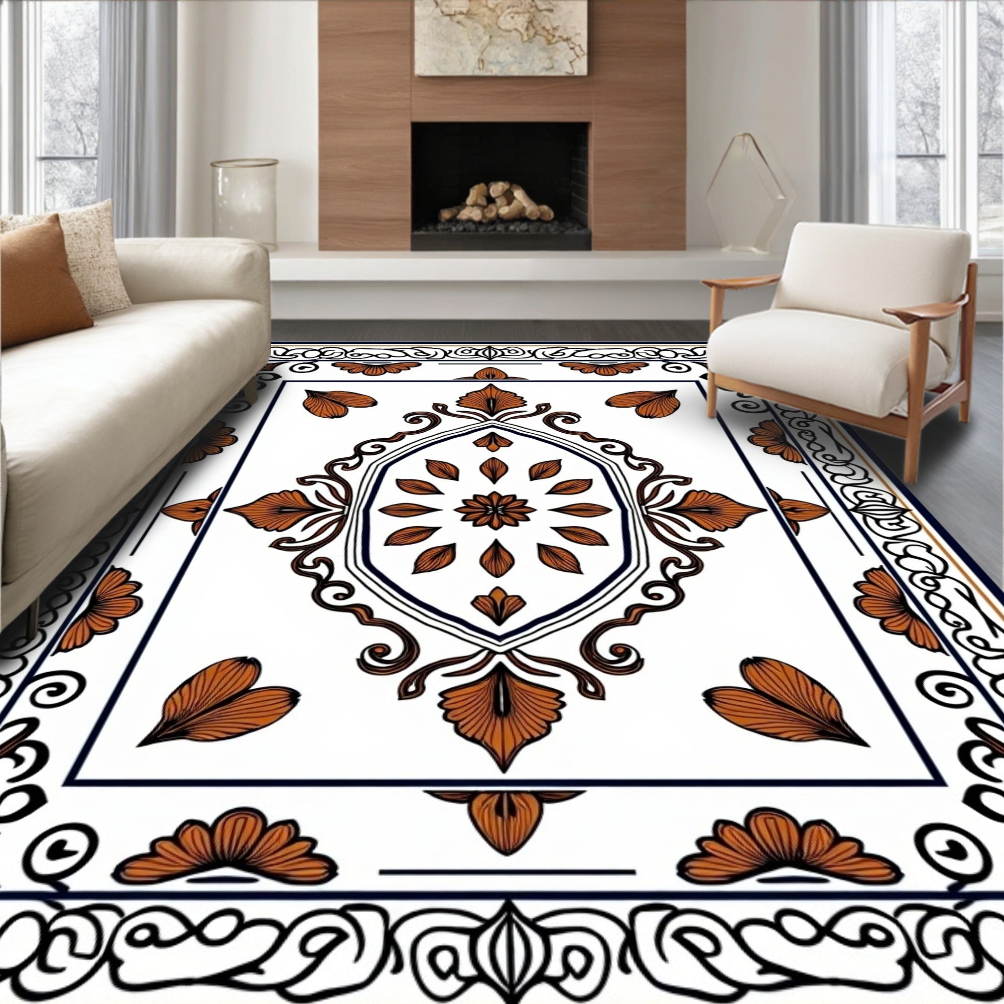 Terracotta Leaf Symmetry Design Rug