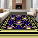 Golden Geometric Floral Patterned Rug