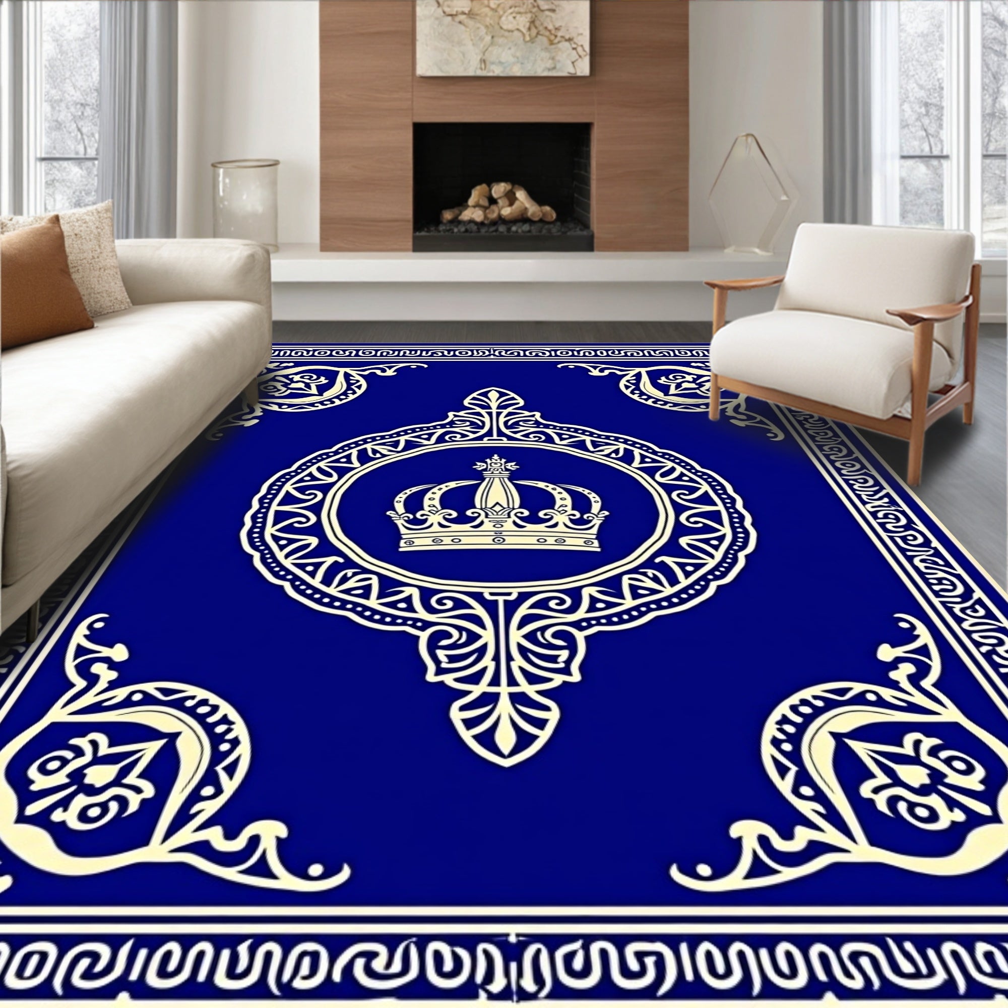 Royal Crest Floral Border Design Rug