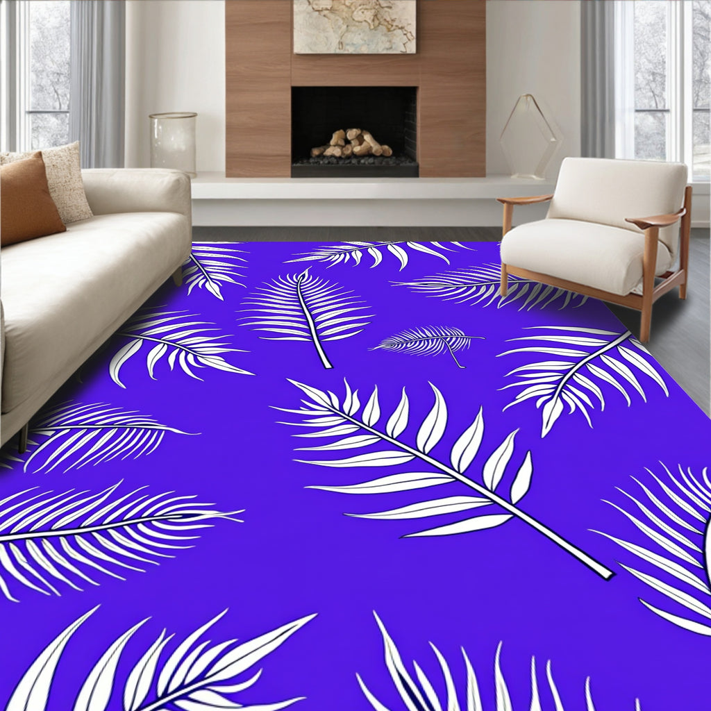 Vibrant Blue Leaf Pattern Rug