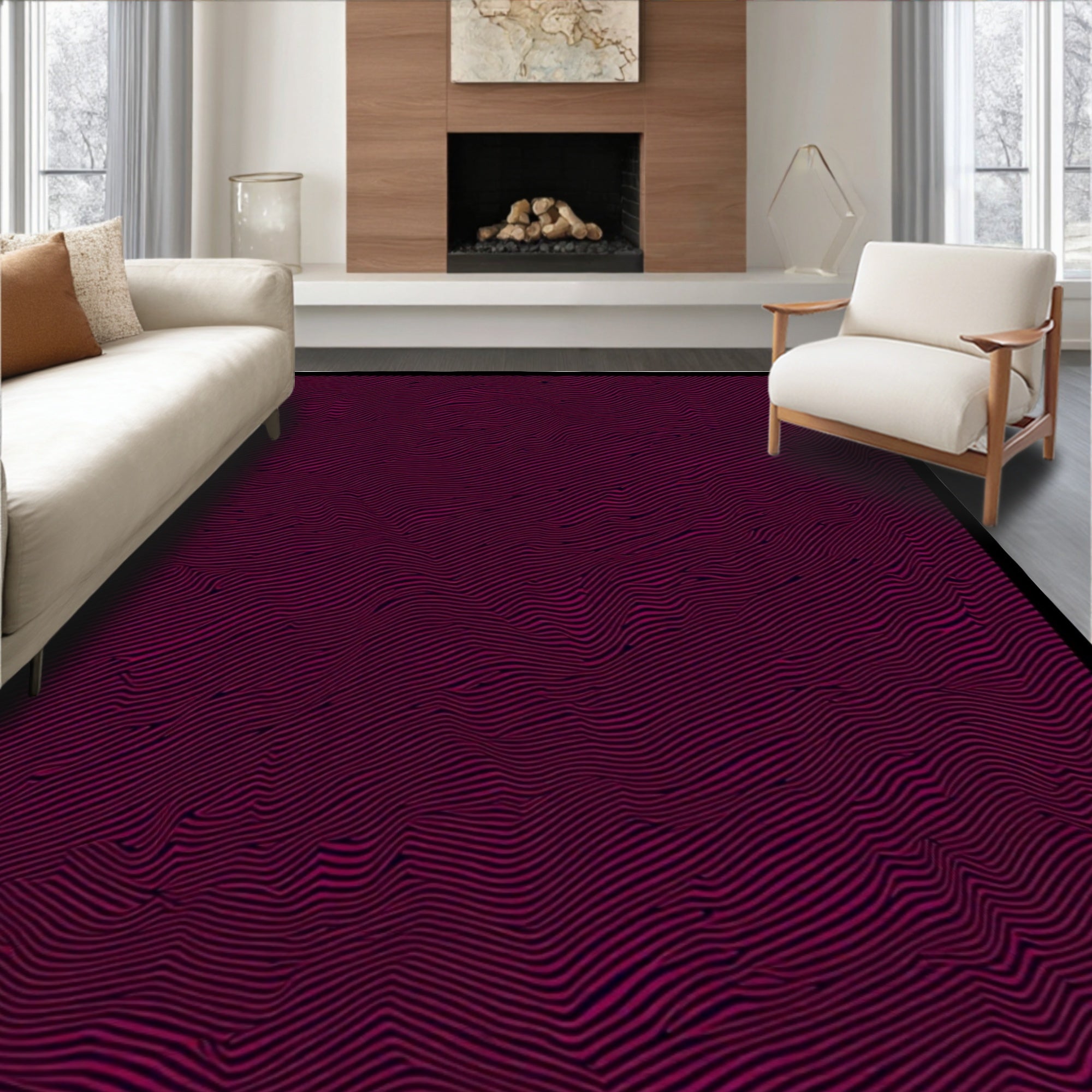 Wavy Pink Black Abstract Pattern Rug