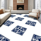Intricate Blue White Geometric Motif Rug