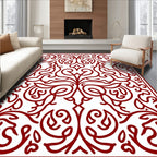 Classic Red Floral Scrollwork Design Rug