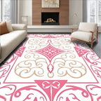 Pink and Gold Ornate Floral Tile Design Rug