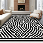 Bold Black White Maze Pattern Rug