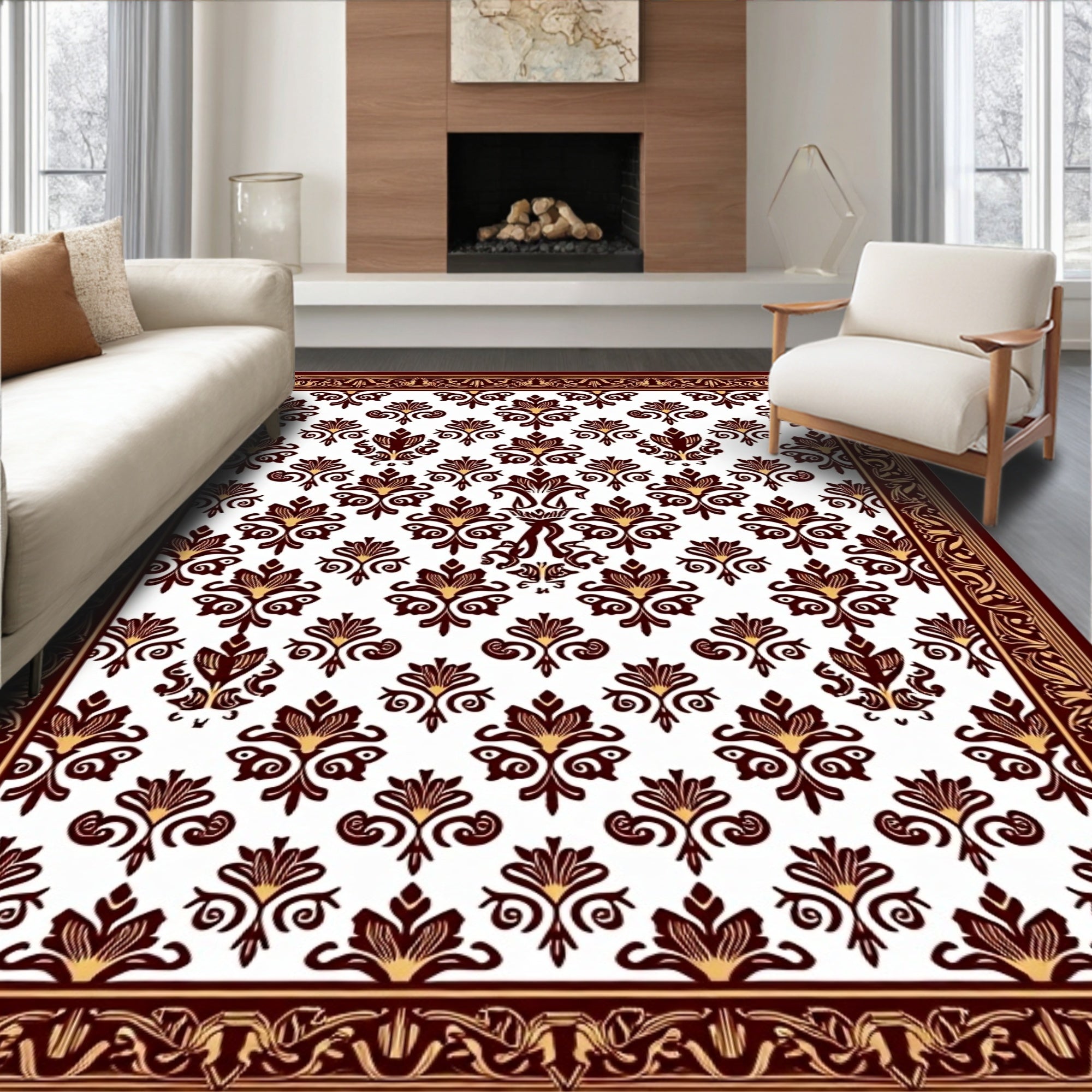 Elaborate Floral Dark Red Gold Rug