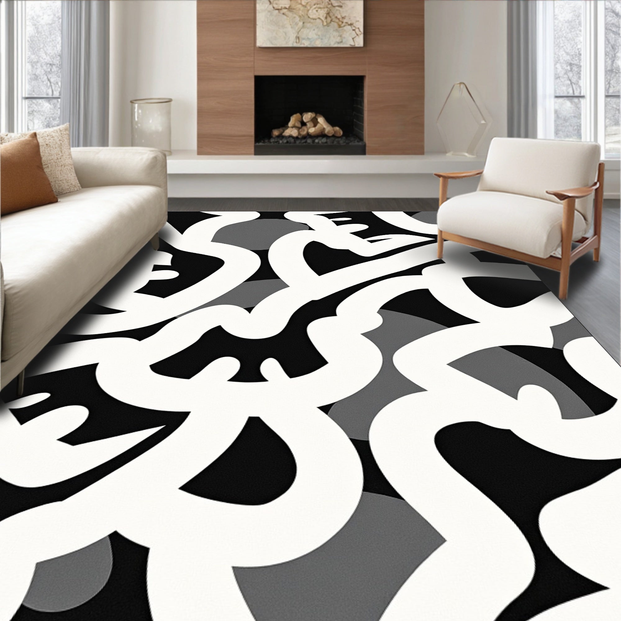 Bold Abstract Swirl Pattern Rug