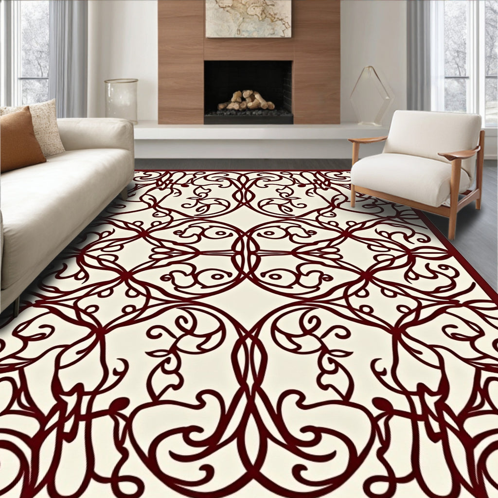 Elaborate Scrollwork Floral Lace Design Rug