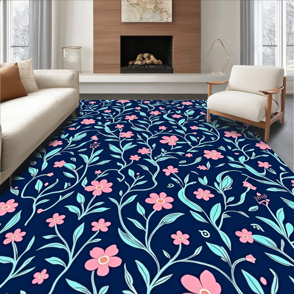 Charming Pink Floral Vine Pattern Rug