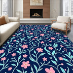 Charming Pink Floral Vine Pattern Rug