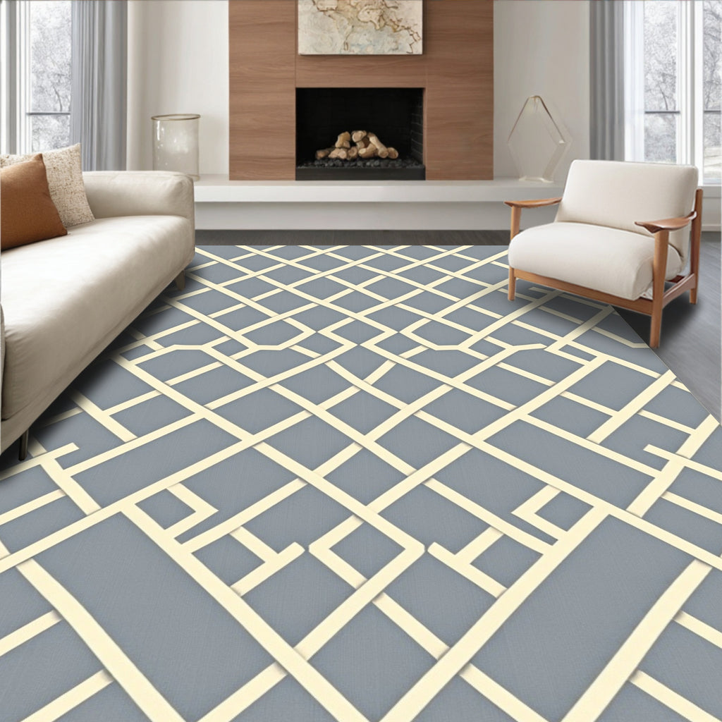 Interlocking Lattice Pattern Grey Rug