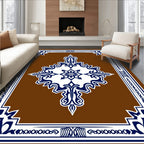 Brown With Blue Ornate Floral Design Rug