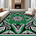Ornate Emerald and Black Floral Medallion Rug