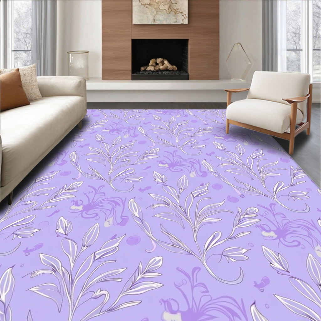 Delicate Floral Vine Lilac Pattern Rug