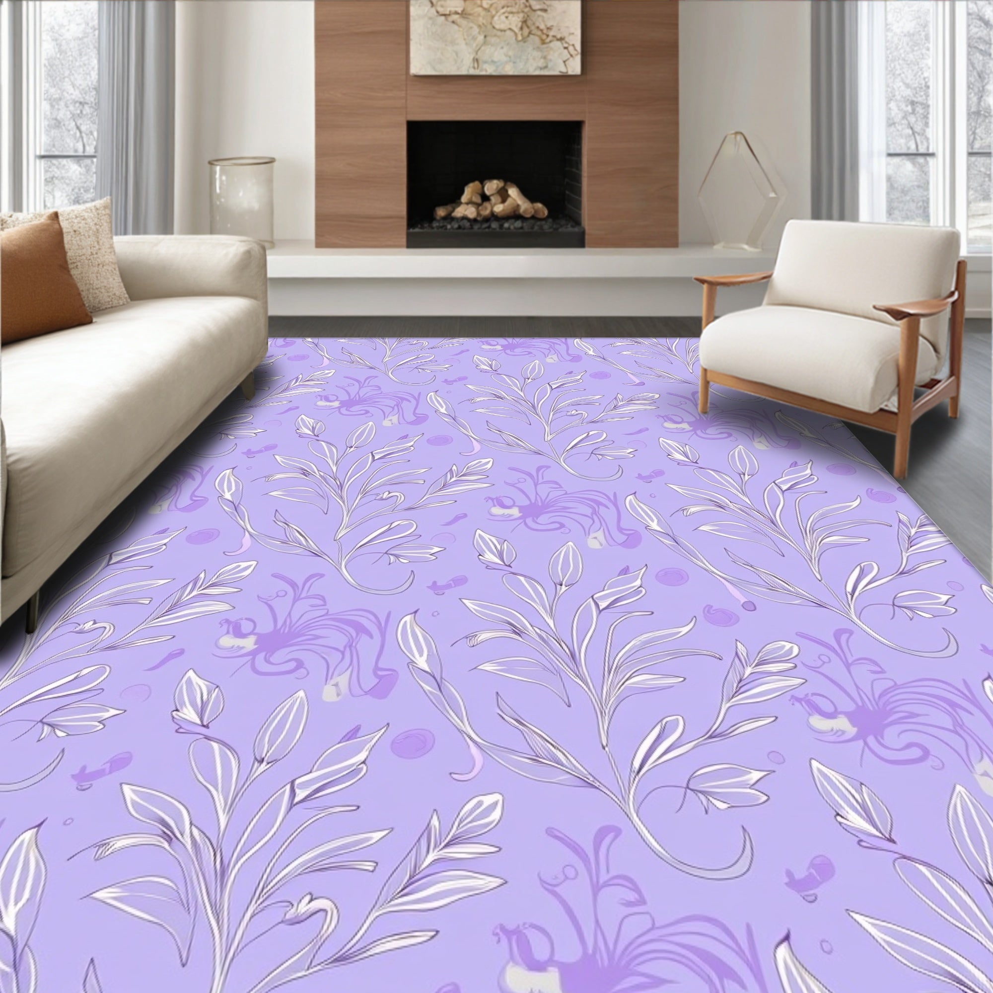 Delicate Floral Vine Lilac Pattern Rug