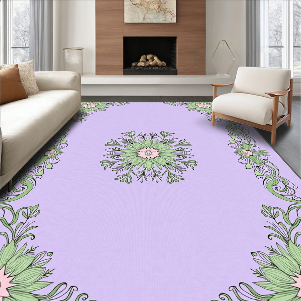 Botanical Floral Border Pattern Rug