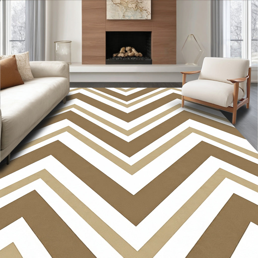 Brown Taupe White Chevron Pattern Rug