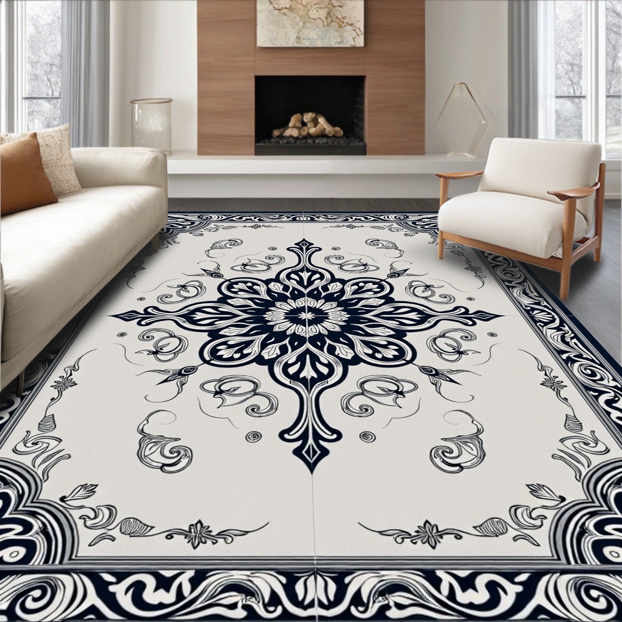 Ornate Floral Center Medallion Pattern Rug