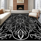 Black White Floral Mandala Rug