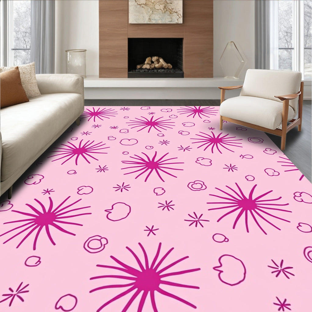 Dandelion Inspired Playful Pink Pattern Rug
