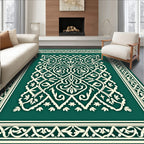 Intricate White Floral Scrollwork Design Rug