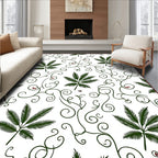Green Fern Swirl Botanical Motif Rug