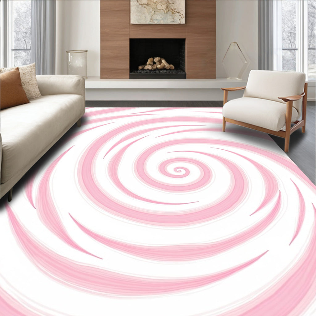 Pink Swirl Brushstroke Abstract Pattern Rug
