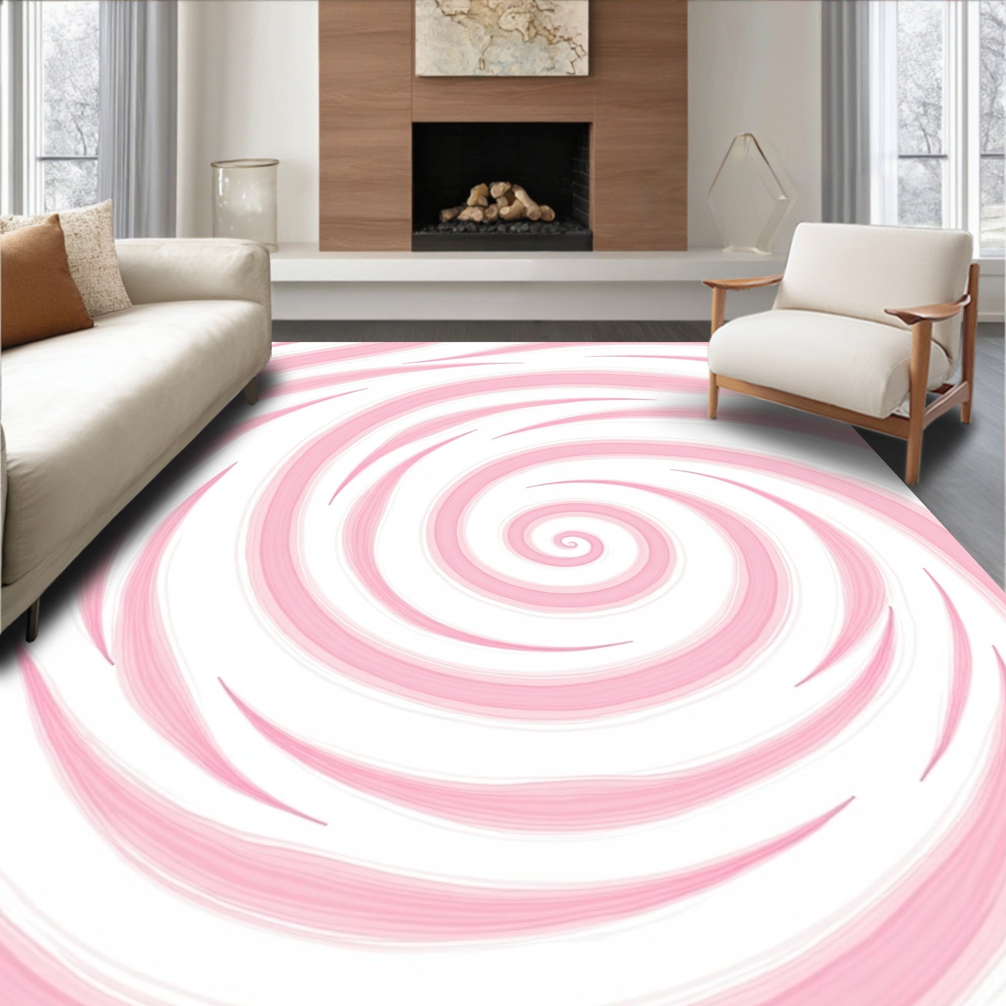 Pink Swirl Brushstroke Abstract Pattern Rug
