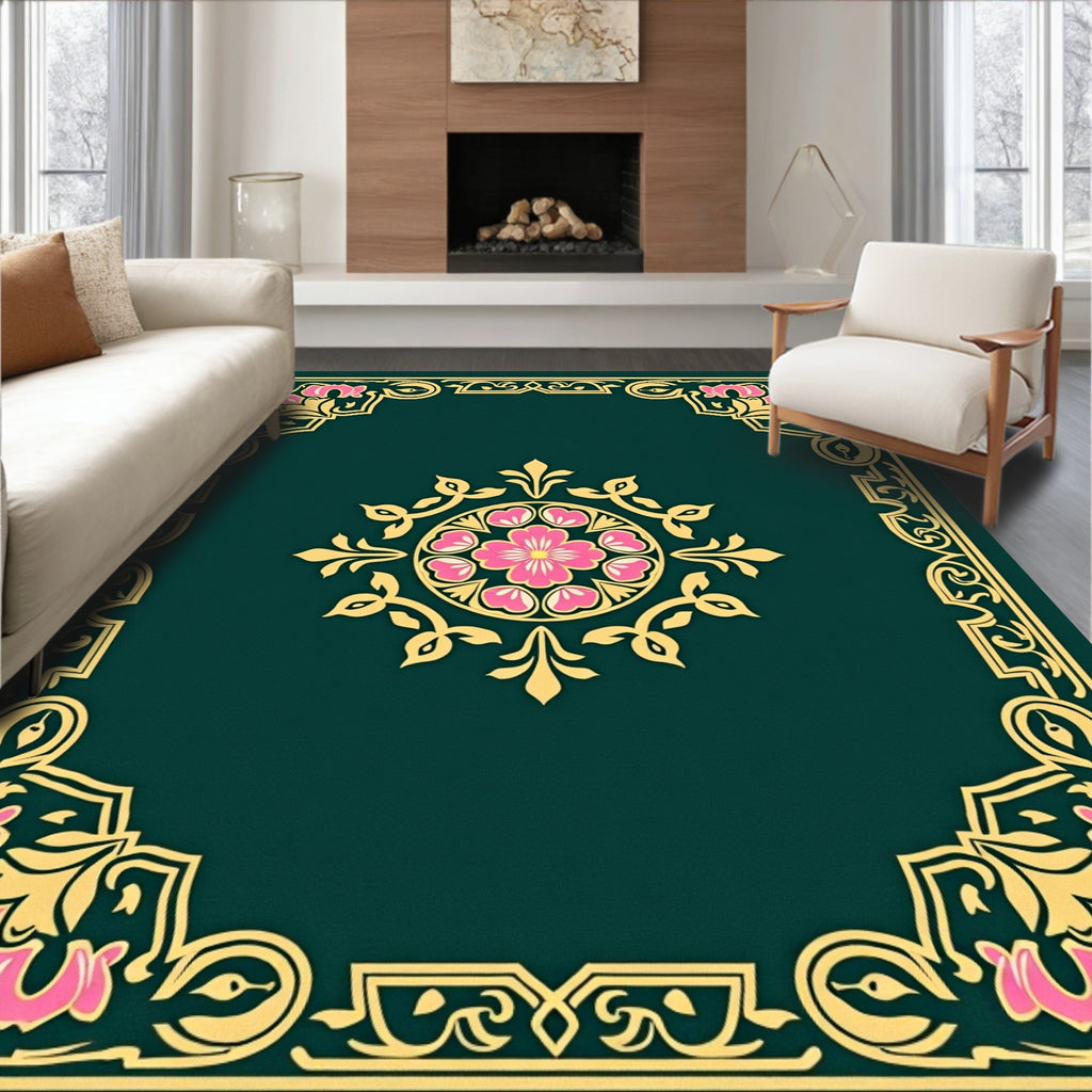 Floral Medallion Bordered Design Rug