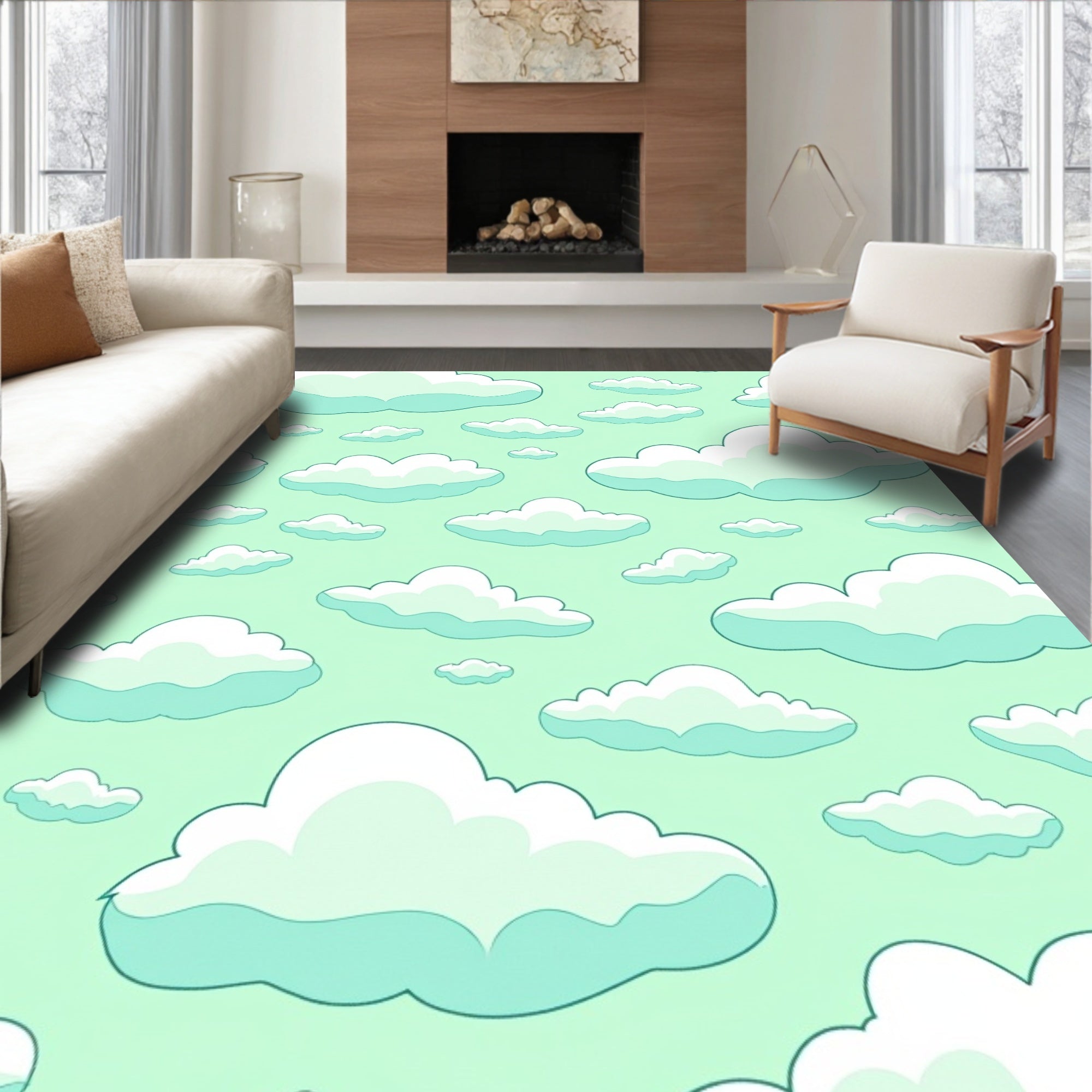 Whimsical Cloud Pattern Design Rug