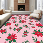 Red Poinsettia Holly Berries Rug