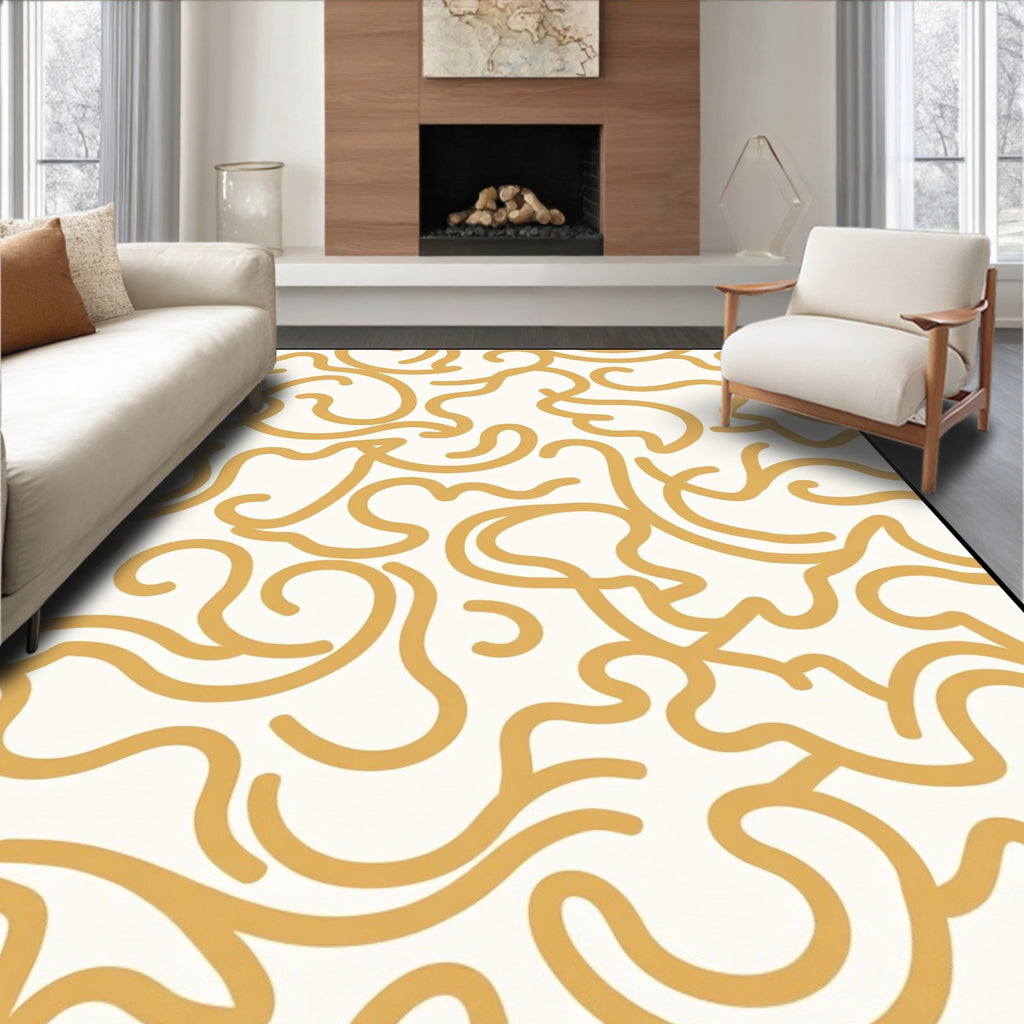 Abstract Golden Swirls Pattern Rug