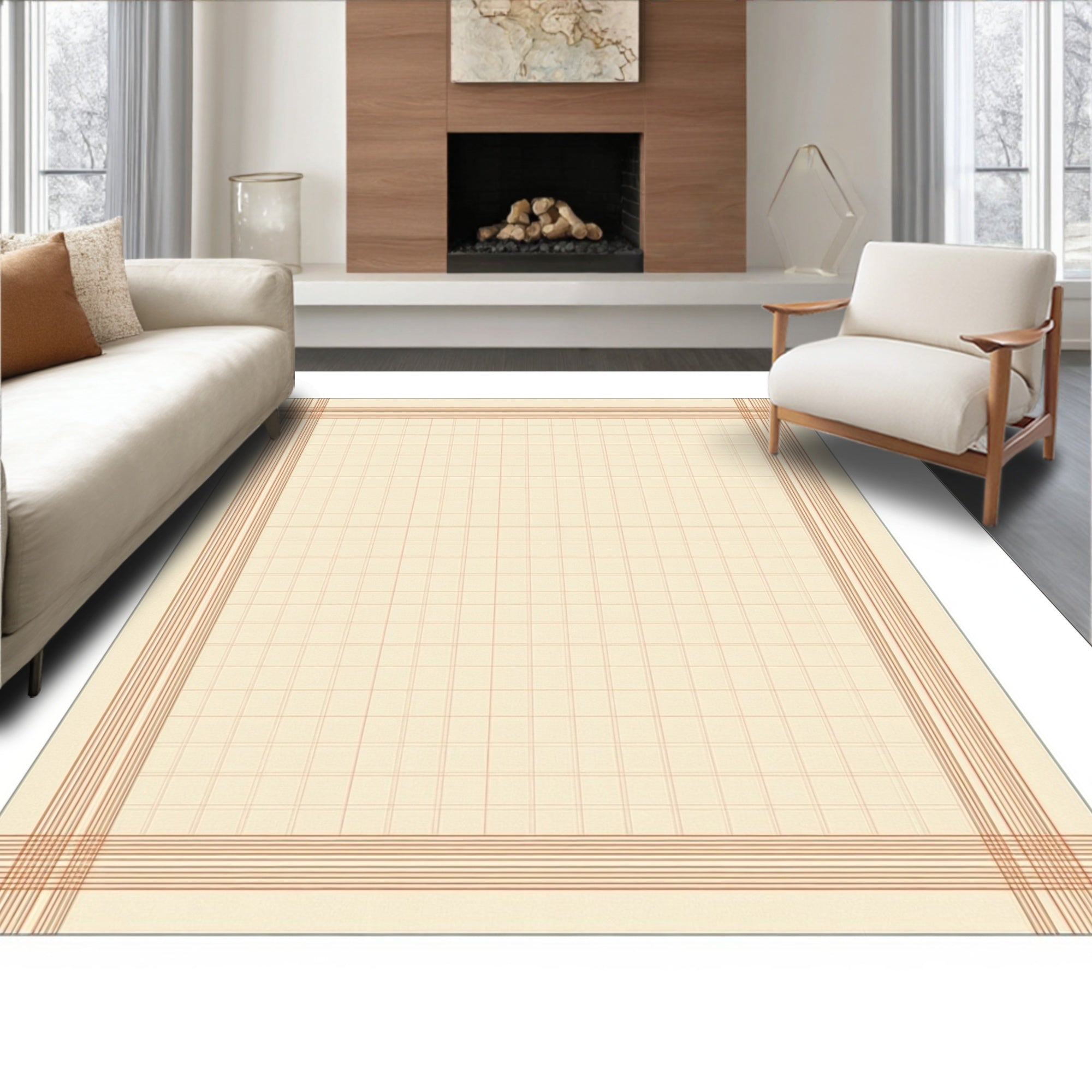 Classic Stripe Grid Pattern Rug