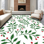 Green Leaf Red Berry Floral Arrangement Rug